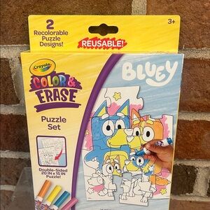 Crayola Bluey Color and Erase Reusable Puzzle Set, Ages 3 and Up, 16 Pieces